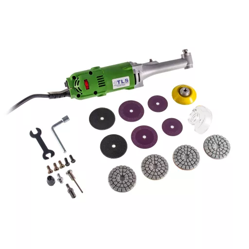 TLS-DOLPHIN-MG450W Mini hosszúnyakú sarokcsiszológép készlet, 220V vezetékes, műanyag koffer
