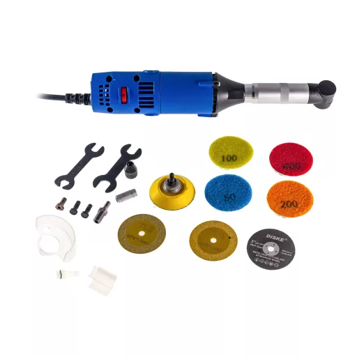 TLS-DOLPHIN-MG550W Mini hosszúnyakú sarokcsiszológép készlet, 220V vezetékes, műanyag koffer