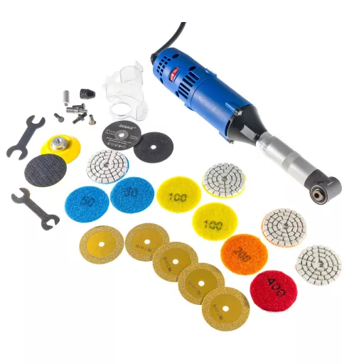 TLS-DOLPHIN-MG550W Mini hosszúnyakú sarokcsiszológép készlet, 220V vezetékes, műanyag koffer