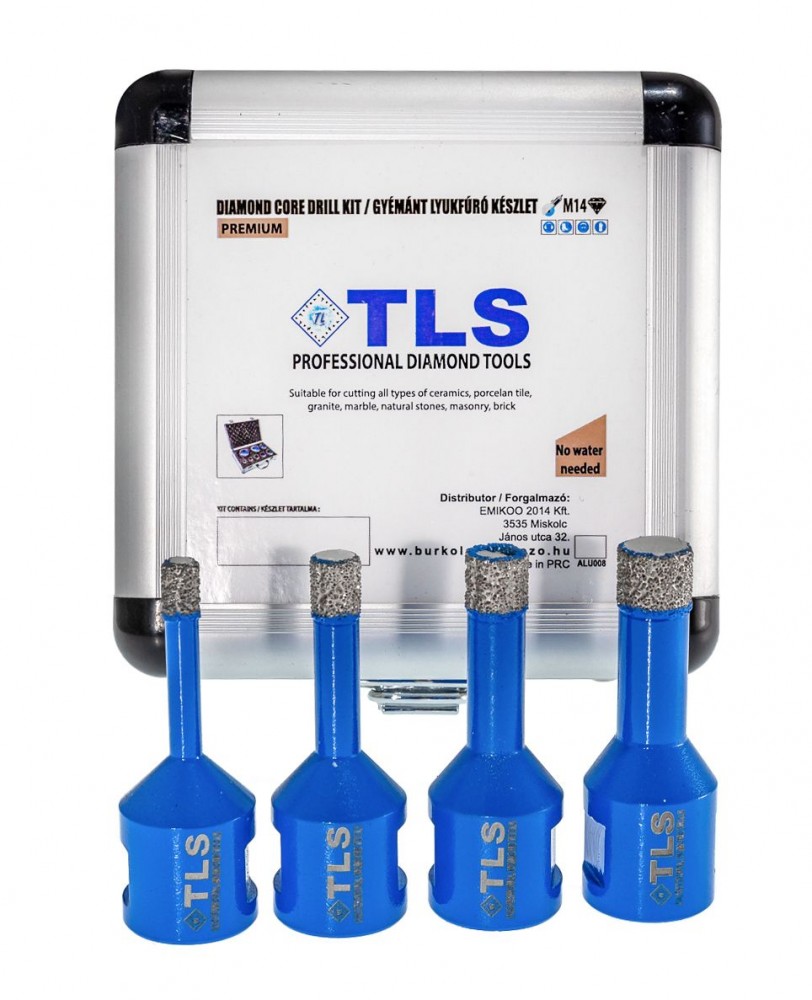 TLS lyukfúró készlet 6-8-10-12 mm - alumínium koffer TLS lyukfúró készlet 6-8-10-12 mm - alumínium koffer
